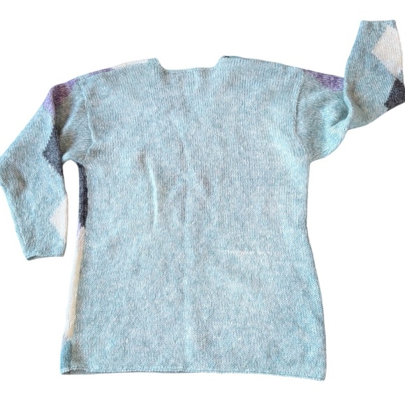 Vintage Mohair Blend Argyle Sweater 90s Pastel Knit Made In Hong Kong Cozy - Picture 10 of 12